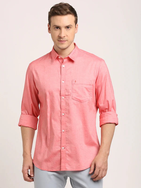 Indian Terrain Men's Regular Fit Full Sleeve Solid Red Shirt